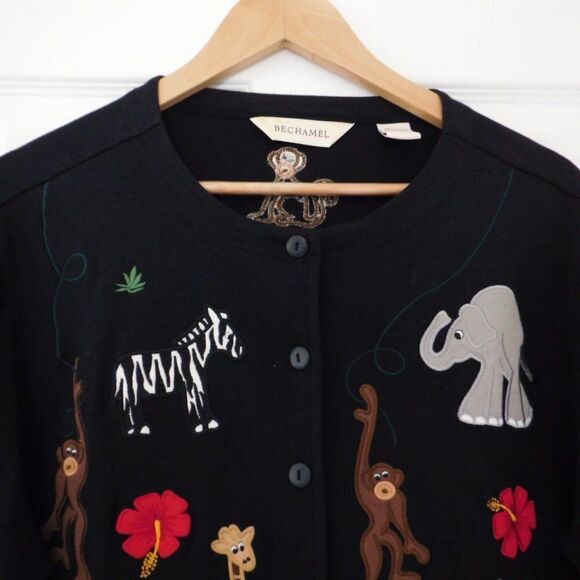 Vintage Womens Top Blouse Monkey Zebra Tiger Giraffe Size large Short Sleeve - Picture 2 of 8